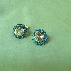Crystal and Blue gemstone earrings